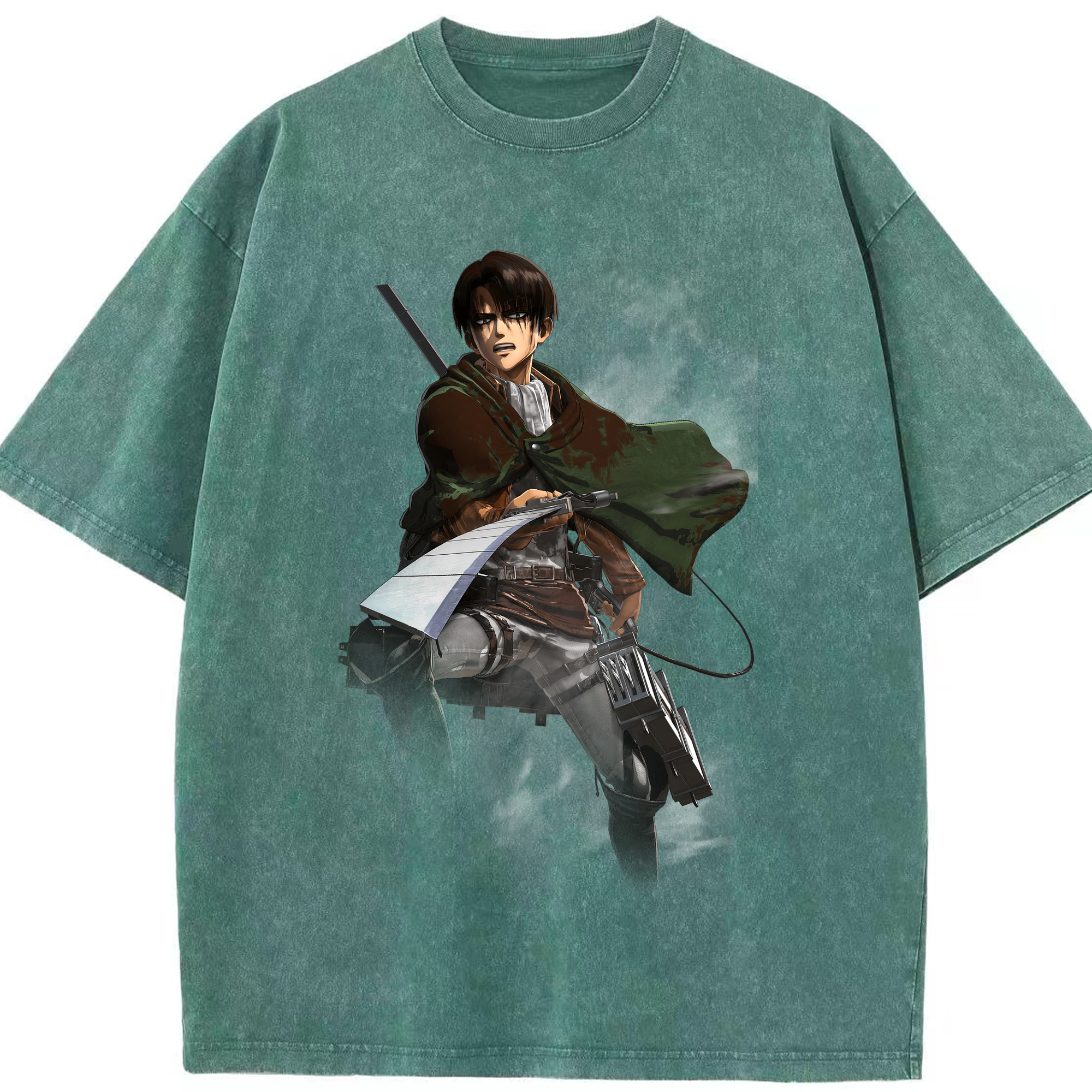 （画像用） 進撃の巨人 リヴァイ·アッカーマン Attack on Titan Levi Ackerman 綿100% ヴィンテージ風 半袖Tシャツ（フロントプリント）